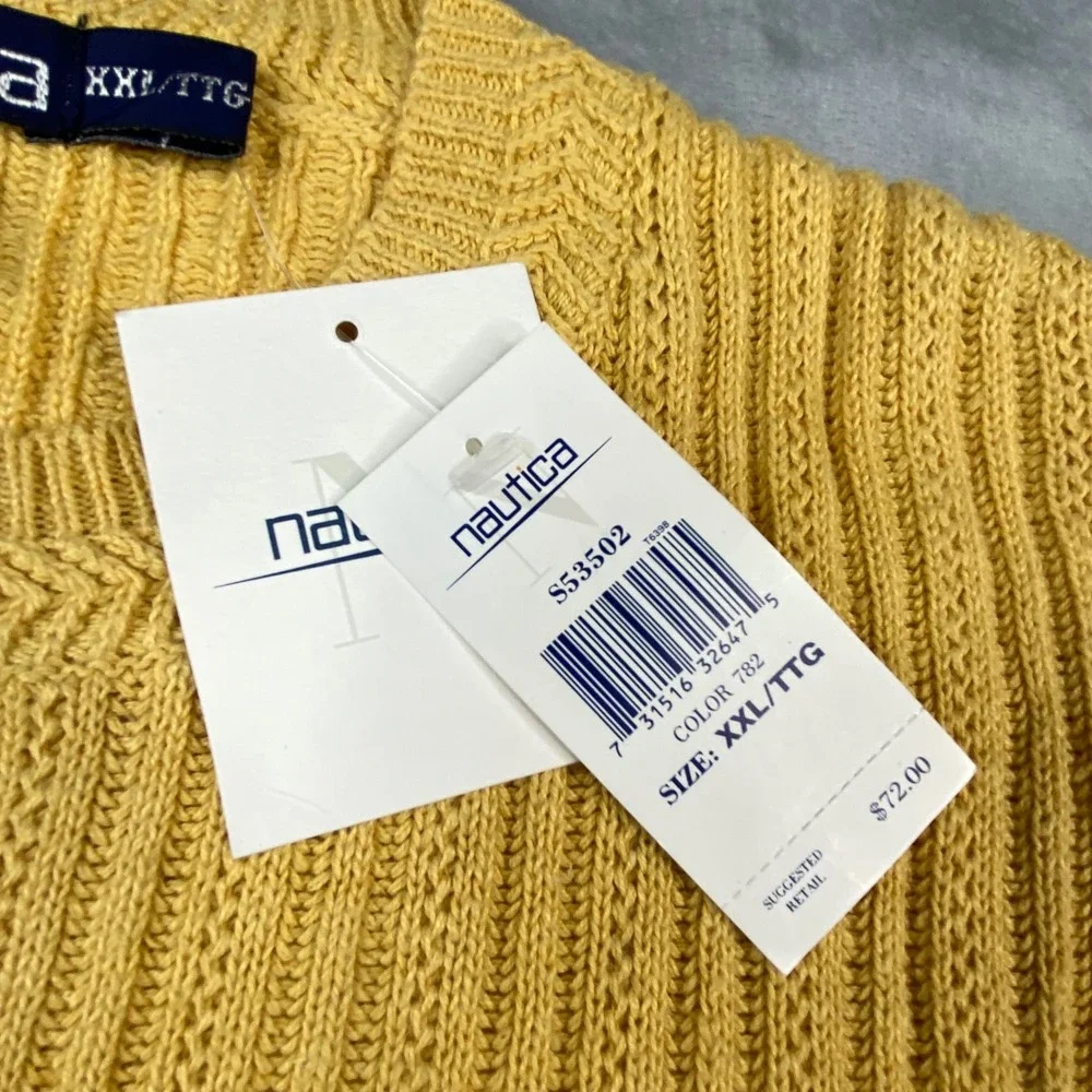 Nautica Mens XXL Yellow Linen Cotton Ribbed Cable Knit Crewneck Sweater NWT